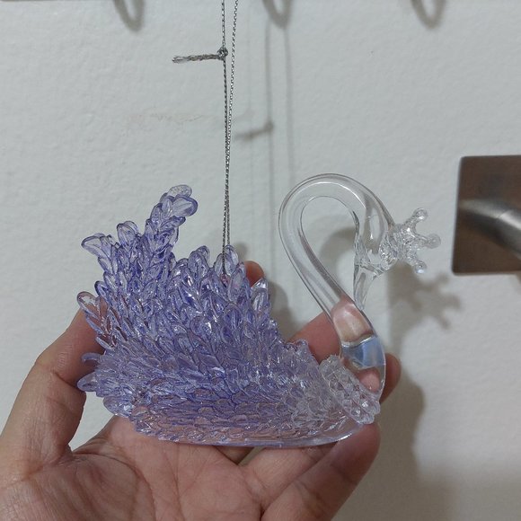 Beautiful Frosted Purple Swan Ornament For Xmas or Any Decorative Purposes Cute - Picture 3 of 5
